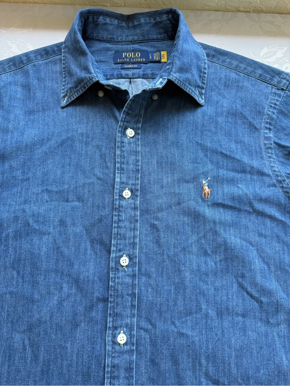 Polo by Ralph Lauren Indigo Blue Denim Jeans Button-Down Shirt Men’s Size L